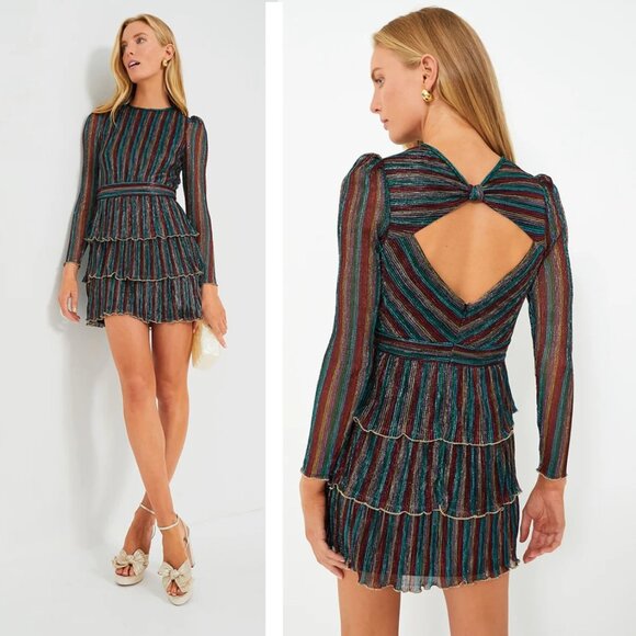 Saylor Stripe Zariah Mini Dress sz S Rainbow Stripe Pleating Cocktail Party - Picture 1 of 12